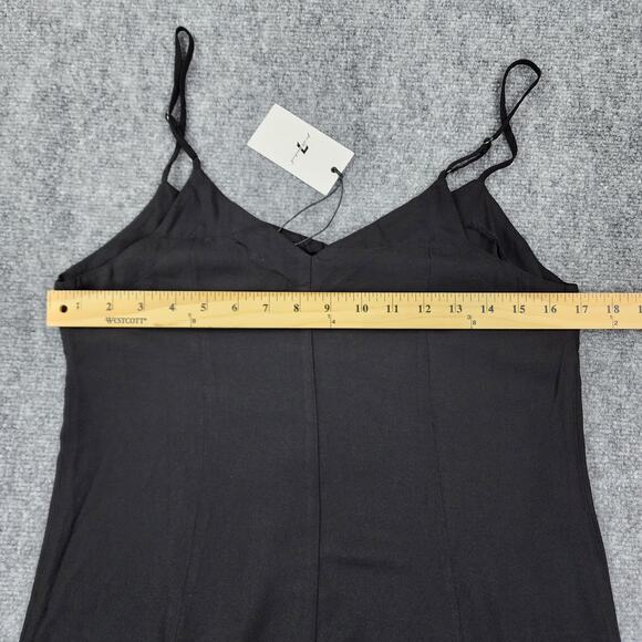 7 For All Mankind Dress Womens XS Black Spaghetti Strap Button Front Midi Chic - Picture 7 of 16